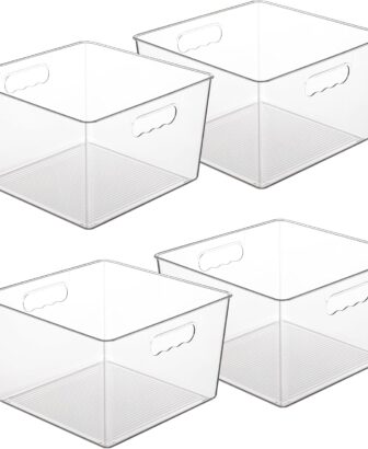 Vtopmart 4 Pack Extra Large Clear Storage Bins, 11x11 Cube Organizer | Acrylic Cube Storage Bins, Plastic Containers with Handle for Pantry, Kitchen, Closet, Laundry Room, Bathroom, Under Sink