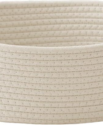 JMvicyroam Small Woven Basket, Empty Gift Basket, White/1 Pack | Small Gift Basket, Cotton Rope, 12 x 8 x 6 in, Handles, Includes Ribbon and Bag, Birthday Gift Basket